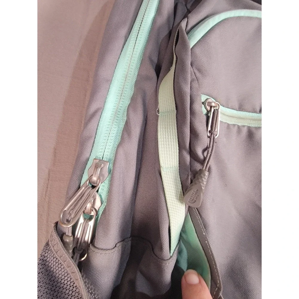 The North Face Pivoter Backpack Gray Mint Green Laptop School Travel Daypack